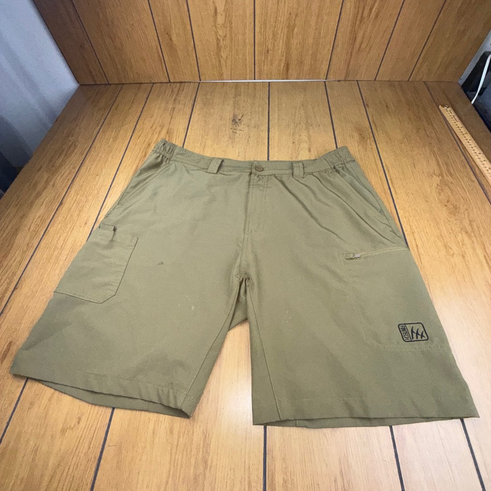 Fintech‎ Mens XXL Performance Fishing Shorts Olive Green Khaki Cargo Hiking 40W